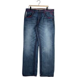 Vintage Parish Straight Leg Whiskering Denim Jeans 36